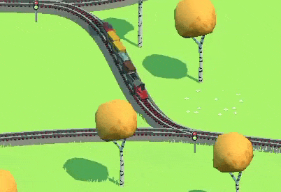 A tippy little train drives around and is tippy